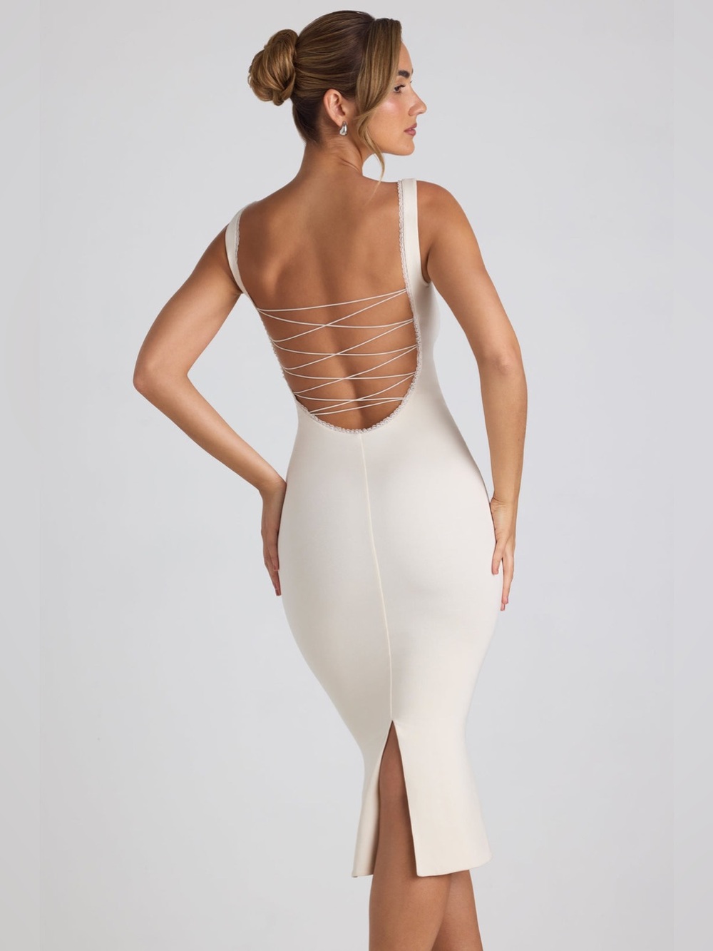 🤍 Oh Polly Ivory Open Back Midi Dress – NWT
